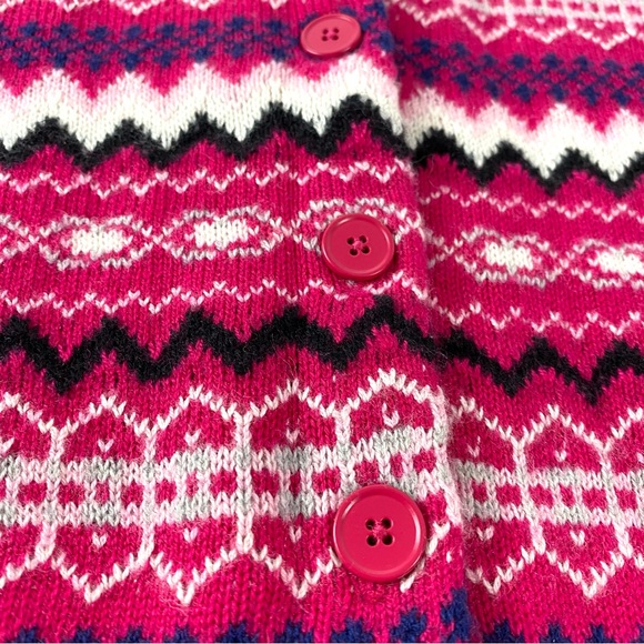 Talbots Pink Fair Isle Nordic Style Lambswool Blend Cardigan Sweater Size Medium - Picture 6 of 14